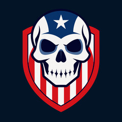 Patriotic Skull with American Flag Design Bold Graphic USA Shield Emblem Vector