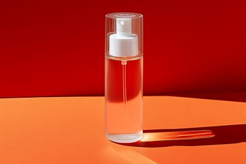 Cosmetic spray bottle with a colorful background