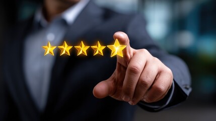 A professional person rating experience with five golden stars, symbolizing excellence.