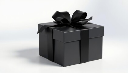 Sleek black square gift box, open & closed, side view White background , craft, open, luxury