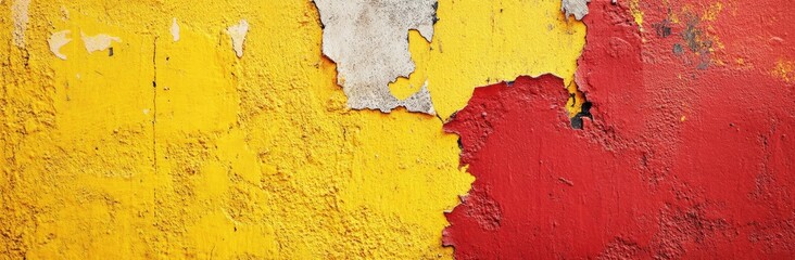 A vibrant split wall showcasing a textured red and yellow surface. emphasizing the contrast between the two colors. ideal for backgrounds or artistic projects