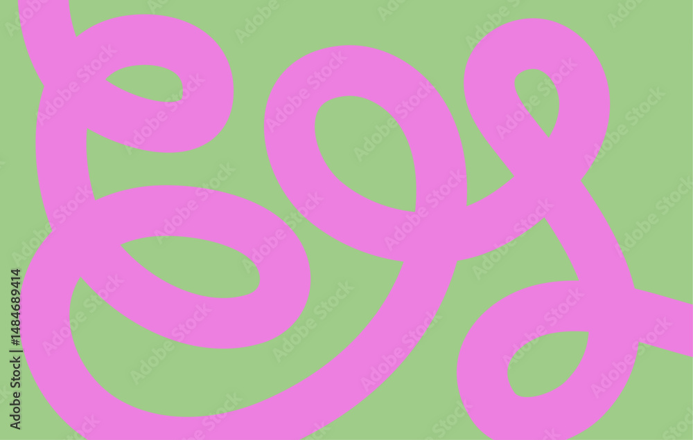 Fototapete Abstract wavy lines pattern. Horizontal background with dynamic curvy stripe, hand drawing wave line in green and pink colors. Editable stroke. Vector illustration for music festival, poster, banner