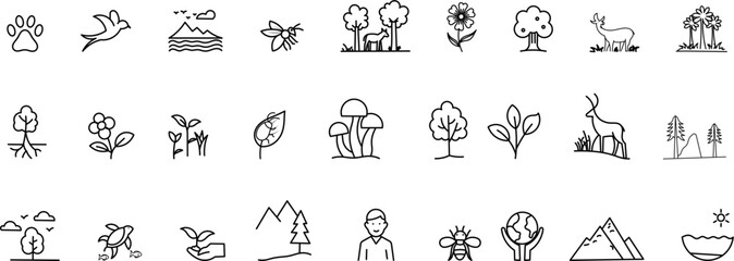 Environment Line Editable Icons set. Vector illustration in modern thin line style of Nature and Wildlife related icons: Plants, Mountains, Ecology, Natural Life and more. Pictograms and infographics