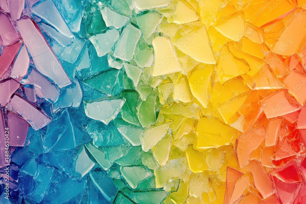 Poster a vibrant collection of colorful glass shards arranged in a visually striking pattern. showcasing a 