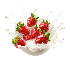 Fresh strawberries splashing into creamy milk (2)