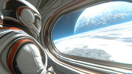 Fototapeta premium A view from space of a planet with a blue sky and white clouds.