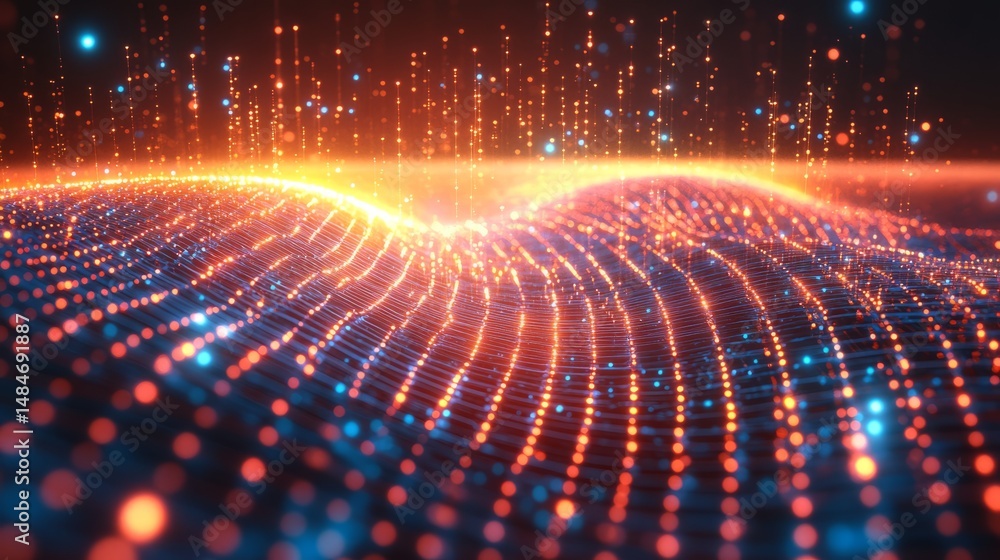 Poster digital ocean: abstract image depicts a digital ocean with a mesmerizing arrangement of data points,