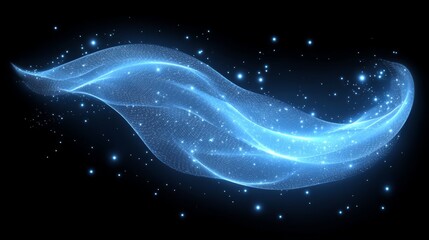 Fototapeta premium Abstract wave of glowing digital particles flowing in motion against black background