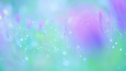 Pastel Dream Soft Focus Meadow of Blooming Flowers with Dew Drops