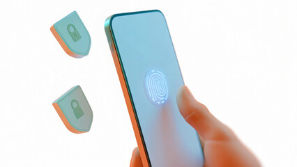 Modern smartphone security concept with fingerprint scanning and locks design
