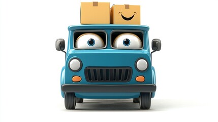 Cartoon delivery van with boxes