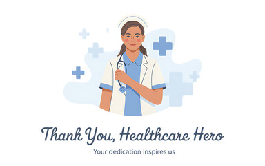 Flat-style illustration of a smiling female nurse holding clipboard with medical elements on white background in PNG format