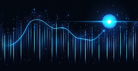 Abstract data visualization with light blue lines and points on dark background, suggesting growth or trends
