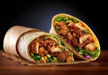Delicious crispy chicken wraps with fresh vegetables.