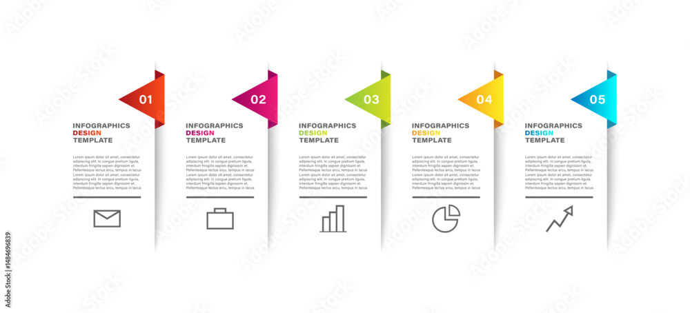 Poster step by step infographic design template. five steps, instruction or presentation with icons and tex