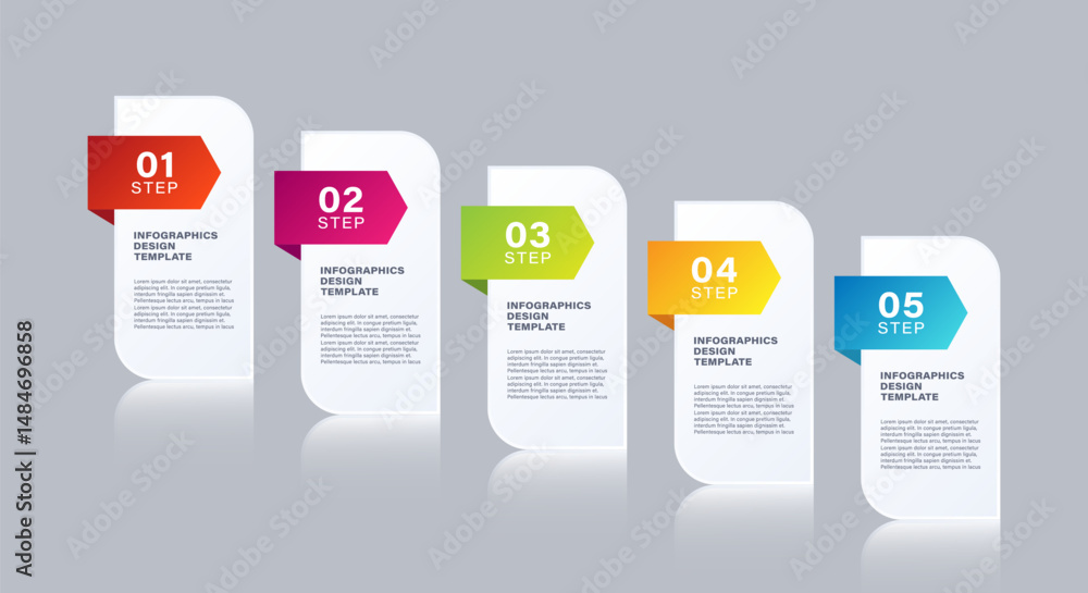 Poster steps business infographic elements for presentation slides. five options or processes with space fo