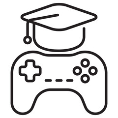Vector of joystick and graduation hat with simple line design suitable for education game icon
