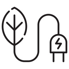 Vector illustration of a plug and a leaf with simple line design suitable for renewable energy icon