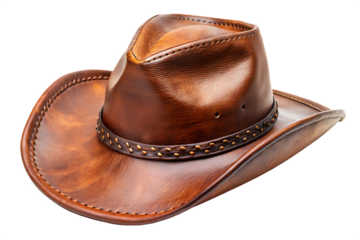 Cowboy hat leather brown white background isolated on white background