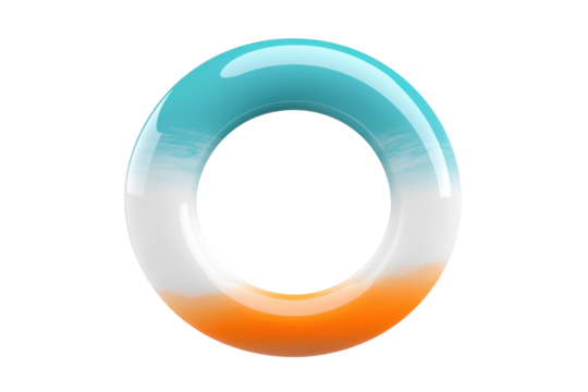 Ocean-themed inflatable ring; turquoise, white, and orange gradient