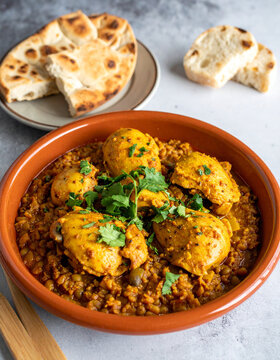 Moroccan rfissa chicken stew served with lentils, fenugreek, and traditional msemen bread