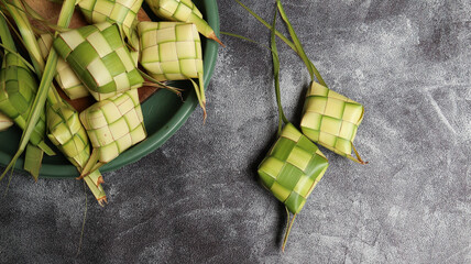 Ketupat, an Indonesian traditional cuisine very popular during Hari Raya Idul Fitri served on a...