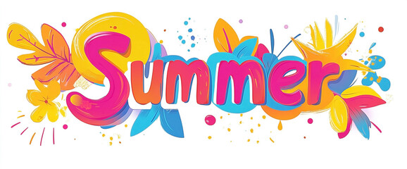 Vibrant summer vector illustration featuring bold typography and playful floral elements