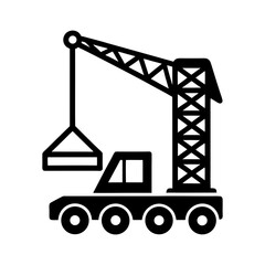 Construction tower crane lifting concrete block for building site work
