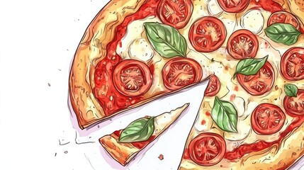 A freshly made pizza topped with sliced cherry tomatoes,