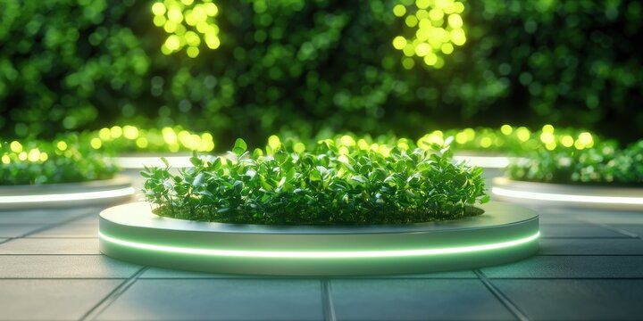 Sustainable edge computing in a futuristic forest environment glowing devices and greenery showcase innovation