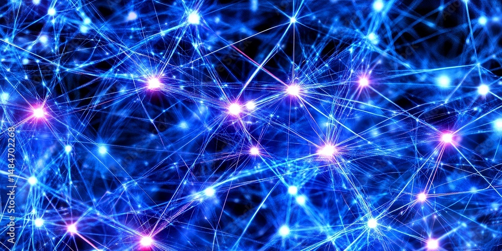 Poster abstract neural network connections bright blue glowing nodes representing artificial intelligence t