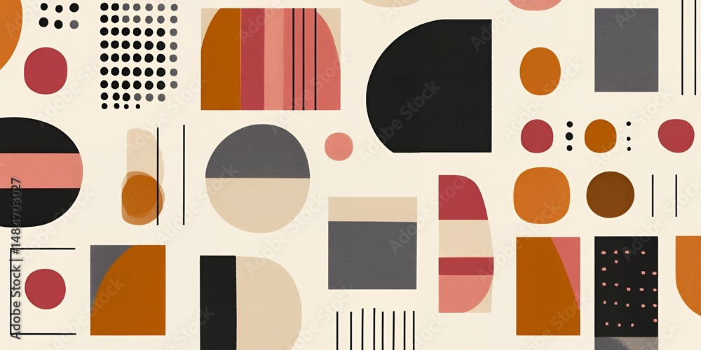 Aufkleber abstract geometric art print mid century modern design pattern background with circles squares recta