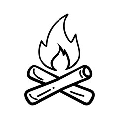 Campfire Icon with Crossed Logs in Minimalist Black and White Line Style  
