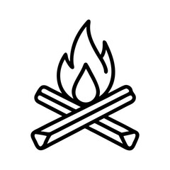 Campfire Icon with Crossed Logs in Minimalist Black and White Line Style  
