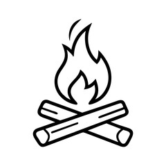 Campfire Icon with Crossed Logs in Minimalist Black and White Line Style  
