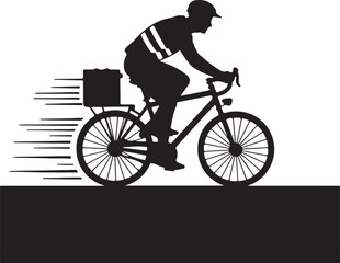 Obraz premium Silhouette Of A Delivery Courier Cycling Fast With A Box On His Bicycle.