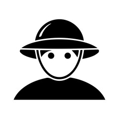 Icon of Person Wearing Safari Hat in Black Silhouette Vector  