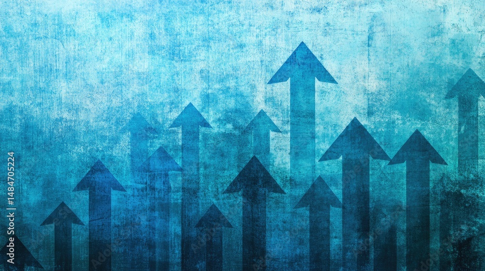 Poster abstract blue background featuring upward-pointing arrows symbolizing growth and progress. ideal for