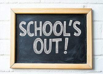 Chalkboard Announcement of School's Out Celebration and End of Term Festivities