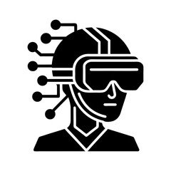 Futuristic Cyborg with VR Headset and Neural Links Vector Illustration
