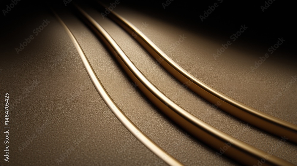 Poster a 3d rendering of a gold line on a brown surface.