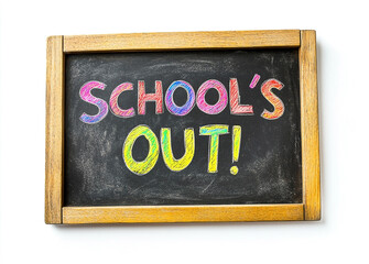 Vibrant chalkboard celebrating the end of school season and summer holidays