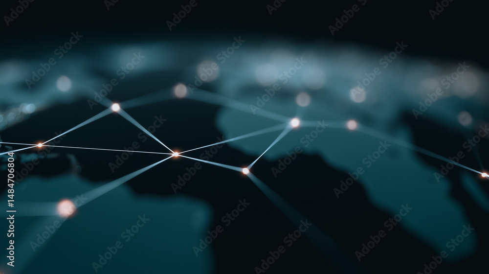 Poster global connectivity: a captivating visual representation of global networks, where interconnected li