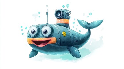 Cute robotic whale submarine with camera