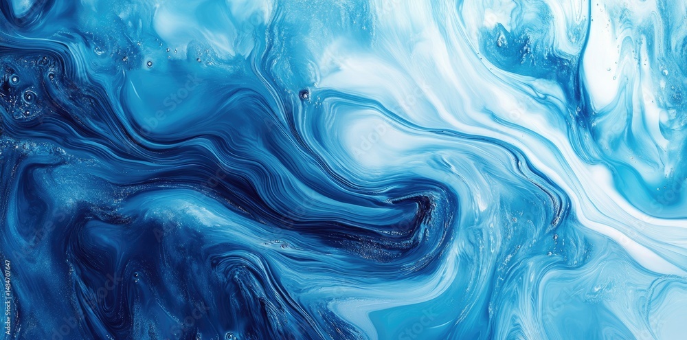 Poster a mesmerizing abstract representation of swirling blue waves against a dark backdrop. evoking a sens
