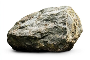 Large, irregular rock, various shades of gray and green.  Rough, textured surface