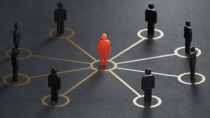 Group of cartoon characters - social networking concept. economic status and social achievement.3D rendering on black background.