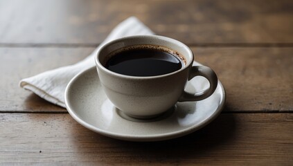 A Ceramic Cup with a Hot Beverage on a Saucer, Surrounded by Soft Shadows and Textured Fabric, Creating an Atmosphere of Coziness and Relaxation