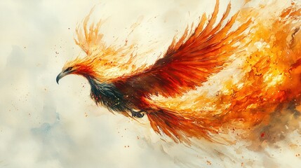 Fiery mythical bird soaring through the sky