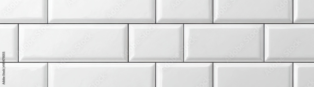 Poster a close-up view of glossy white subway tiles arranged in a staggered pattern. showcasing their smoot